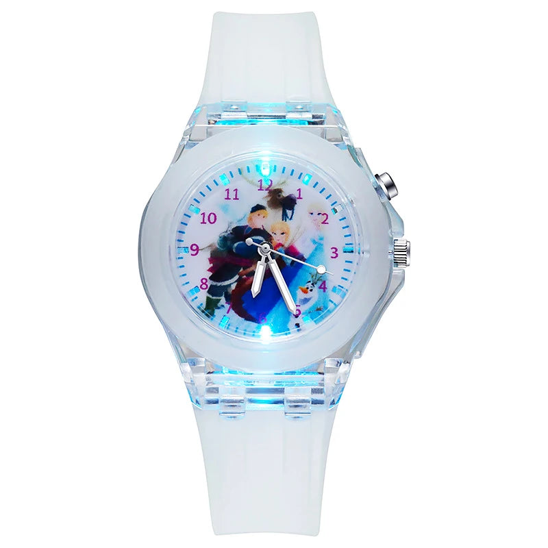 Disney Kids Watches for Girls Silicone Strap Princess Elsa Frozen 2 Sophia Flash Light Children Watch Women Clock reloj infantil