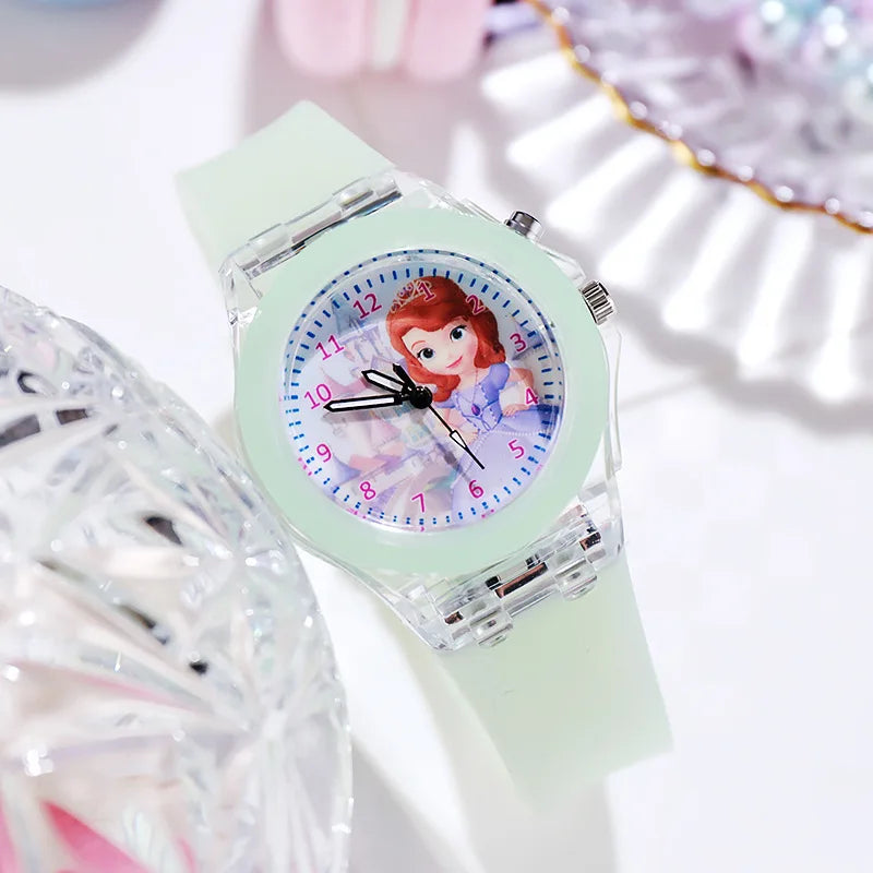 Disney Kids Watches for Girls Silicone Strap Princess Elsa Frozen 2 Sophia Flash Light Children Watch Women Clock reloj infantil