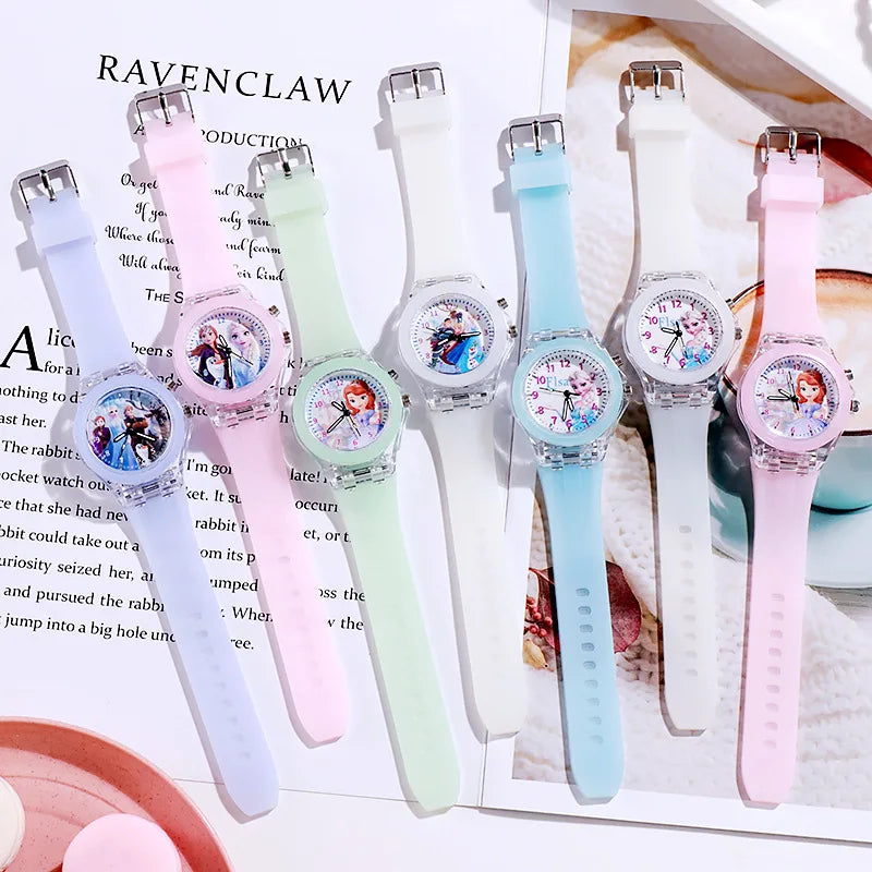 Disney Kids Watches for Girls Silicone Strap Princess Elsa Frozen 2 Sophia Flash Light Children Watch Women Clock reloj infantil