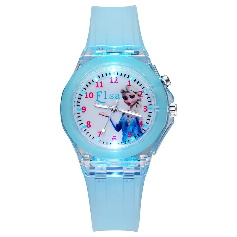 Disney Kids Watches for Girls Silicone Strap Princess Elsa Frozen 2 Sophia Flash Light Children Watch Women Clock reloj infantil