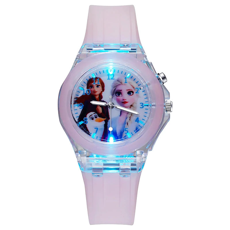 Disney Kids Watches for Girls Silicone Strap Princess Elsa Frozen 2 Sophia Flash Light Children Watch Women Clock reloj infantil