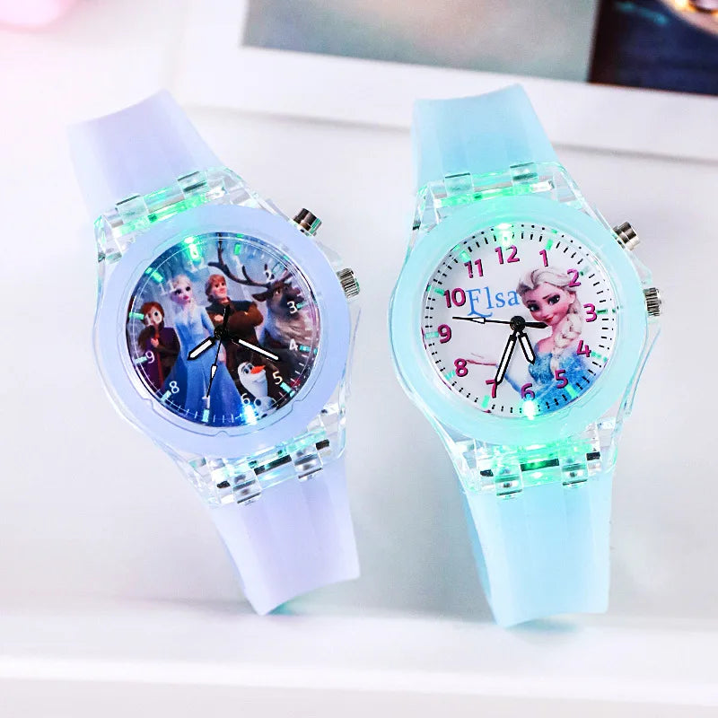 Disney Kids Watches for Girls Silicone Strap Princess Elsa Frozen 2 Sophia Flash Light Children Watch Women Clock reloj infantil