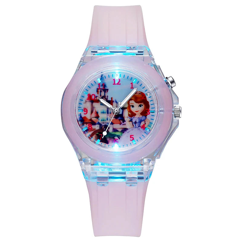 Disney Kids Watches for Girls Silicone Strap Princess Elsa Frozen 2 Sophia Flash Light Children Watch Women Clock reloj infantil