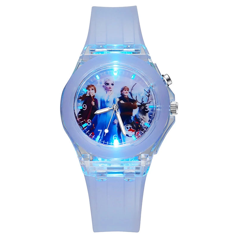 Disney Kids Watches for Girls Silicone Strap Princess Elsa Frozen 2 Sophia Flash Light Children Watch Women Clock reloj infantil