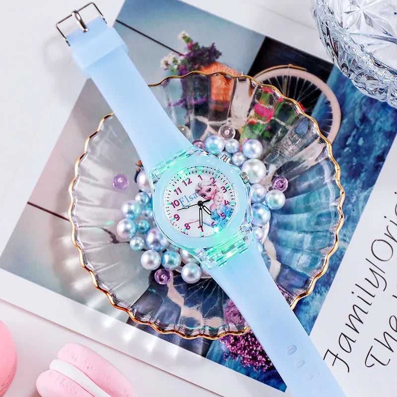 Disney Kids Watches for Girls Silicone Strap Princess Elsa Frozen 2 Sophia Flash Light Children Watch Women Clock reloj infantil