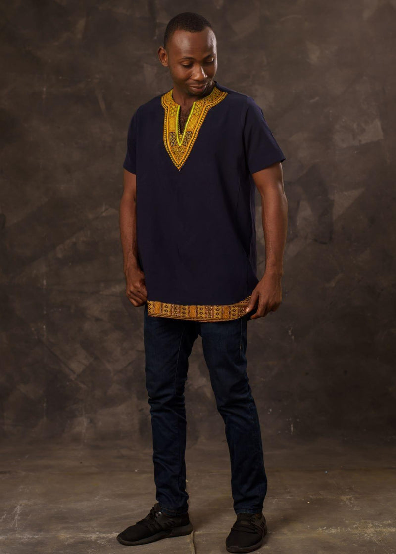 Men's African Print Danshiki Patch Shirt - Afroemporium 