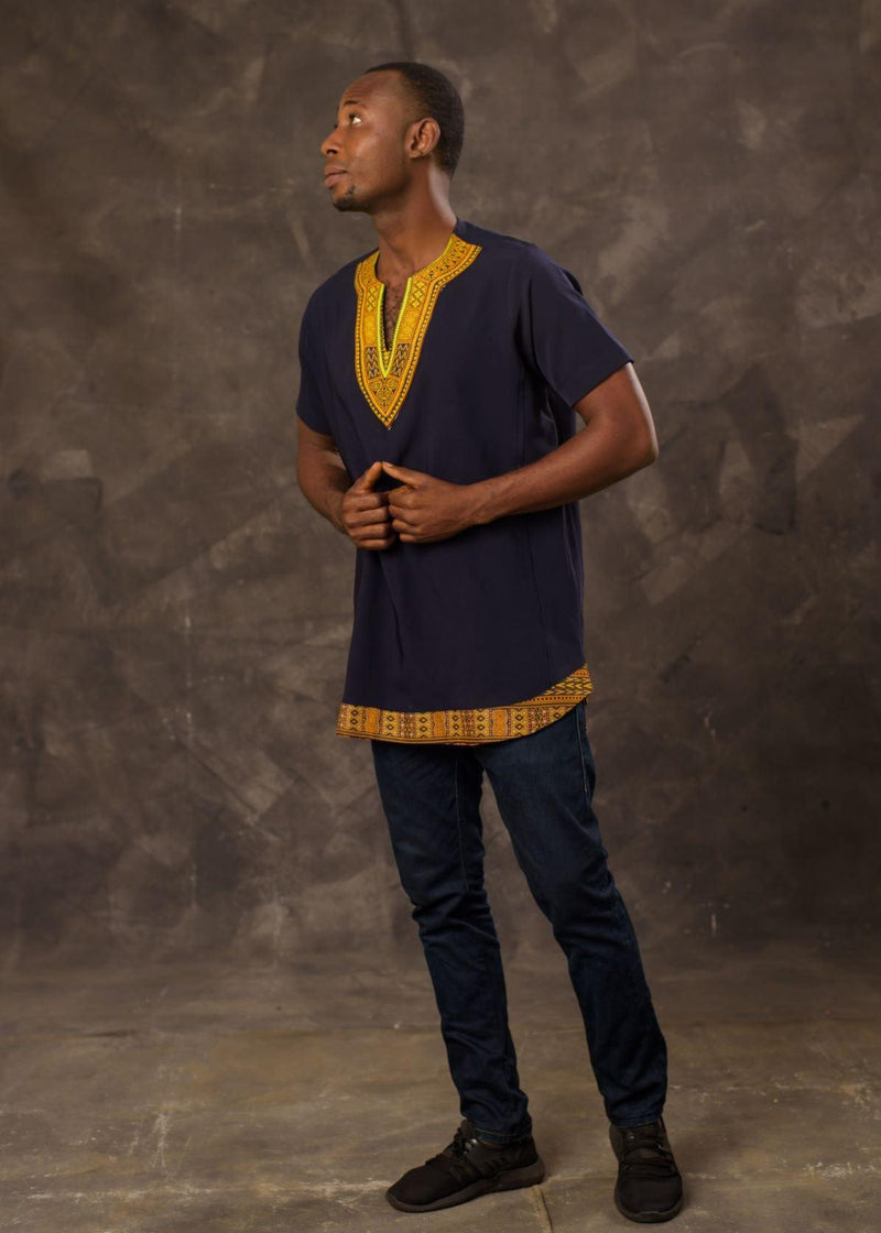 Men's African Print Danshiki Patch Shirt - Afroemporium 
